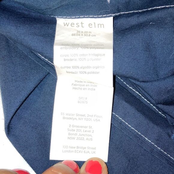 WEST ELM Navy Blue White Embroidered Stitching Nautical Pillow Sham Standard - Picture 5 of 8